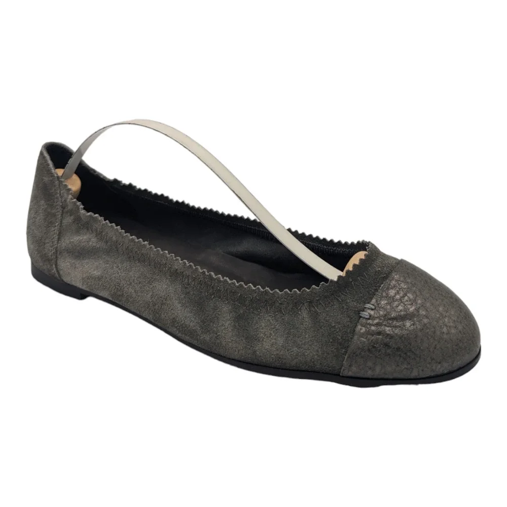 Brunello Cucinelli Flat Gray Suede Leather Cap Toe Pebbled Italy Size 37 US 7